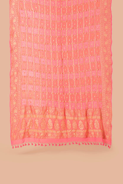 Handwoven Peach Bandhani Dupatta