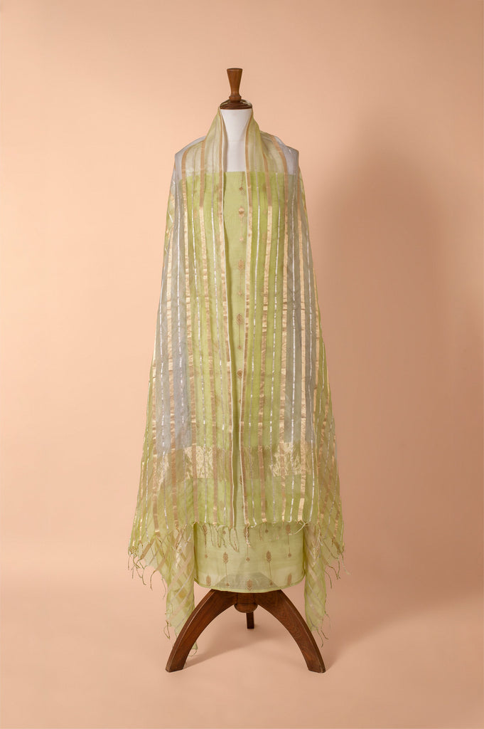 Handwoven Green Chanderi Suit Piece