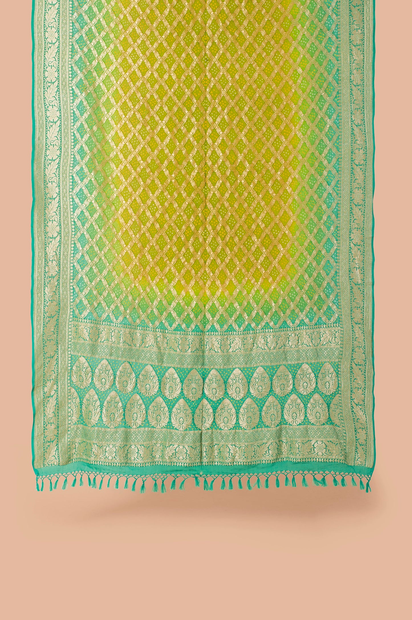 Handwoven Green Bandhani Dupatta