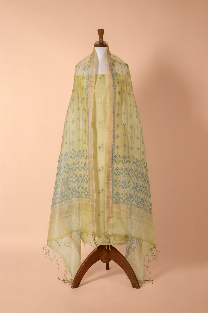 Handwoven Green Chanderi Suit Piece