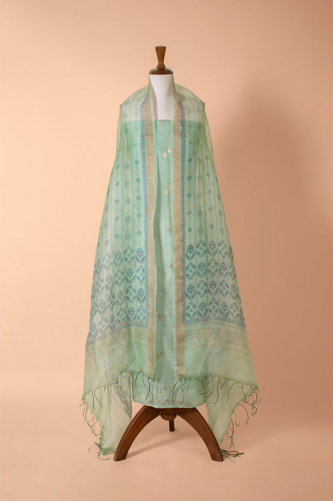 Handwoven Green Chanderi Suit Piece
