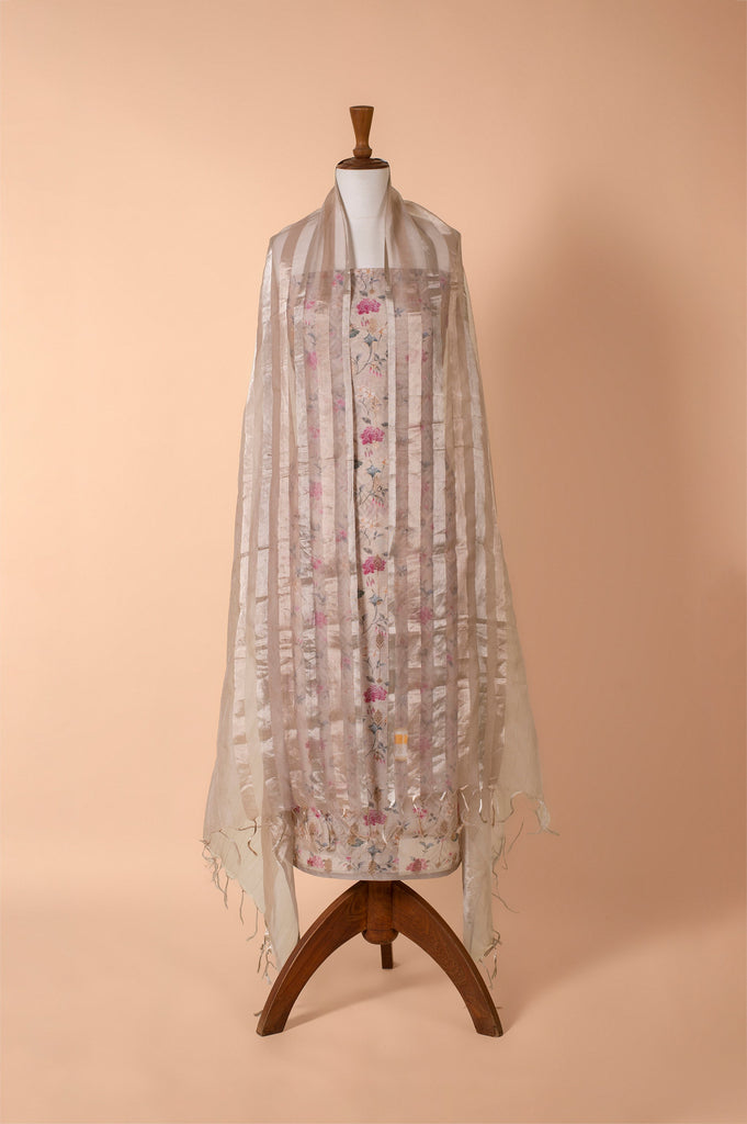 Handwoven Beige Chanderi Suit Piece