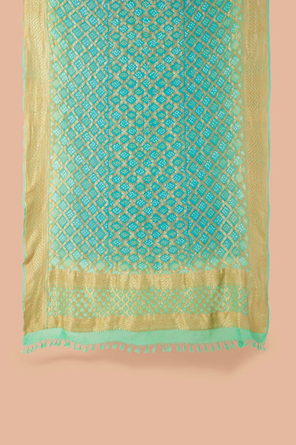 Handwoven Turquoise Bandhani Dupatta