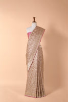 Handwoven Grey Satin Silk Sari
