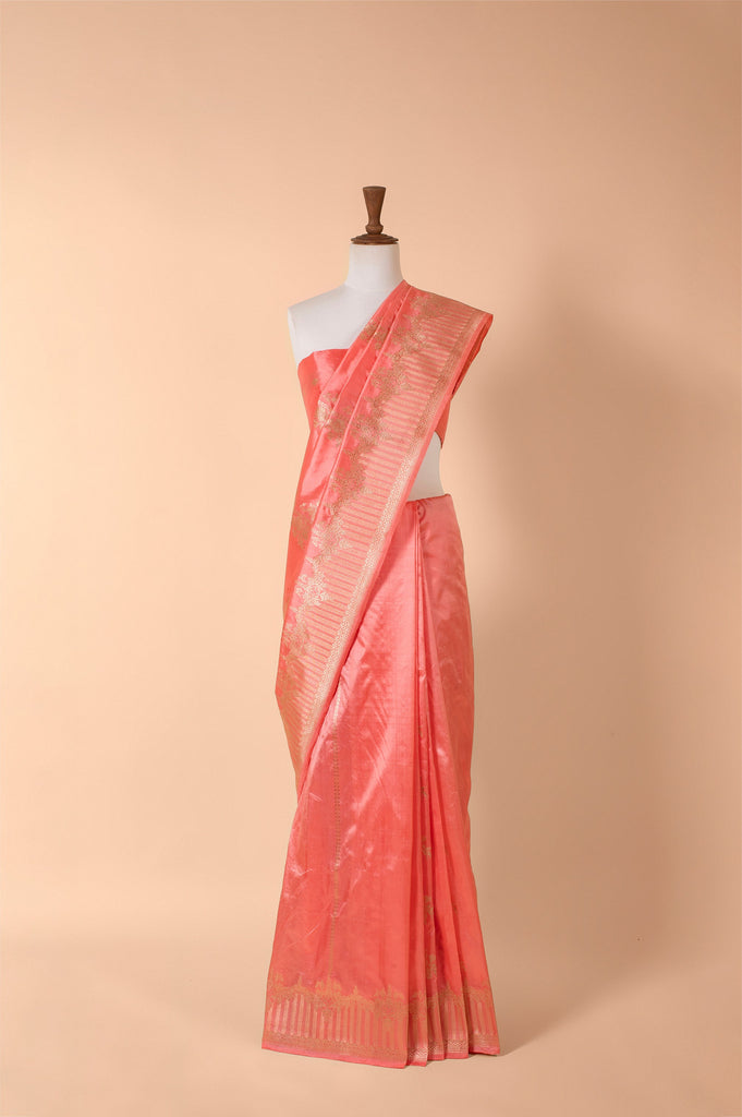 Handwoven Peach Silk Sari