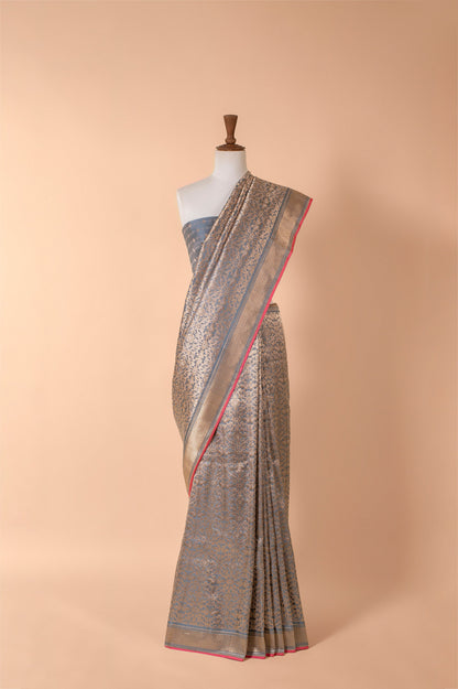 Handwoven Blue Satin Silk Sari