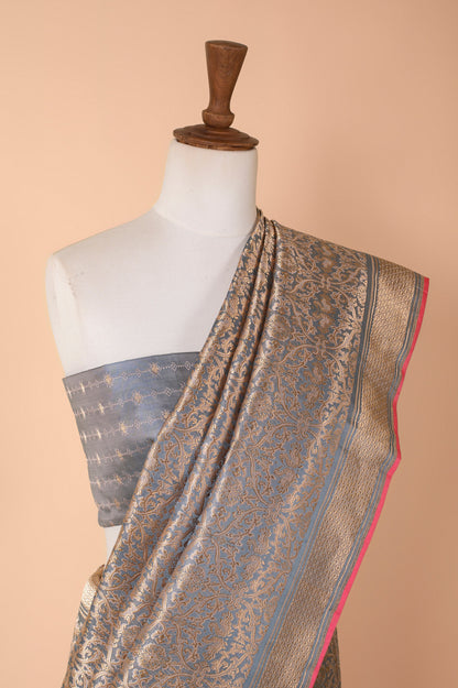 Handwoven Blue Satin Silk Sari