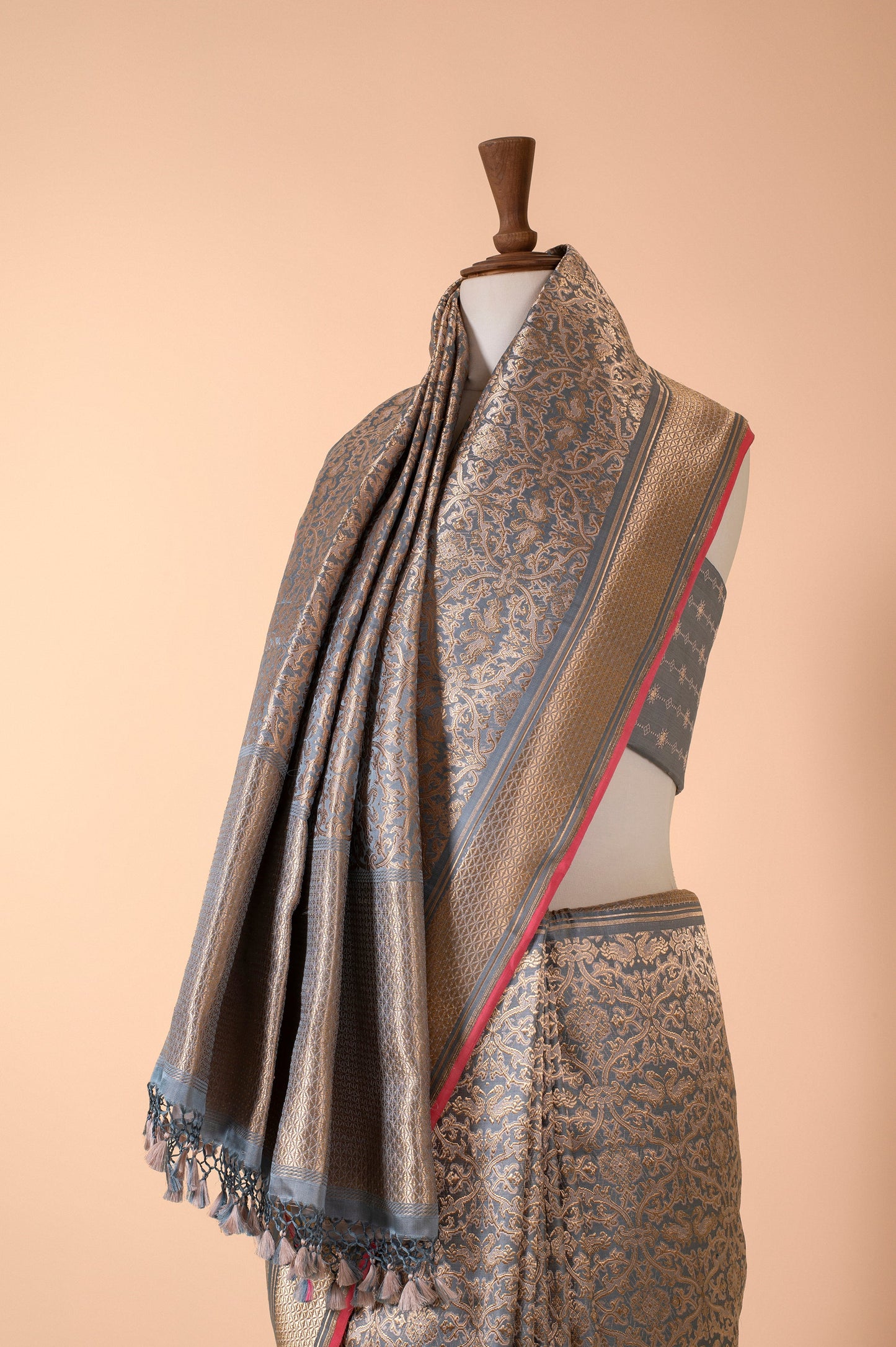 Handwoven Blue Satin Silk Sari