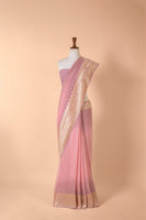 Handwoven Pink Georgette Sari
