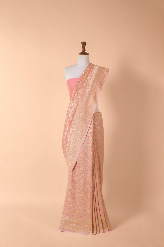 Handwoven Pink Georgette Sari