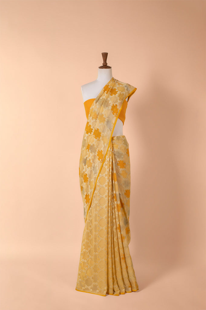 Handwoven Yellow Georgette Sari