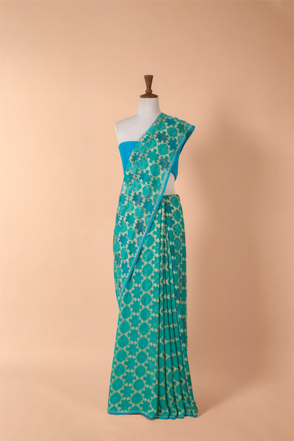 Handwoven Green Georgette Sari