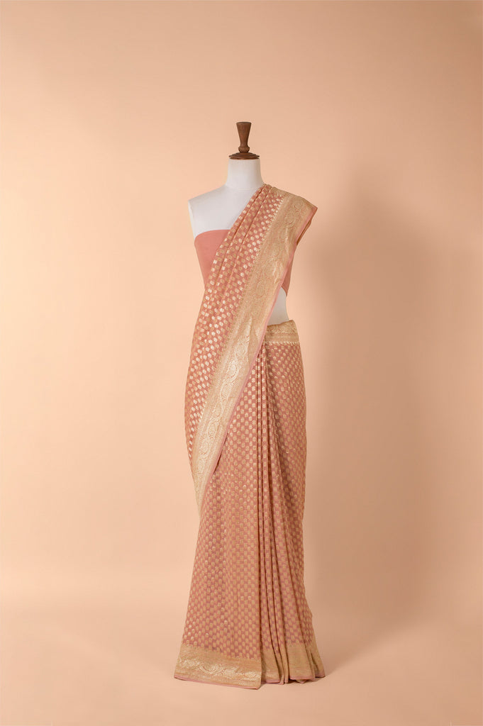 Handwoven Pink Georgette Sari