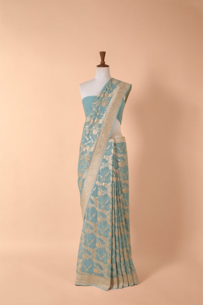 Handwoven Blue Georgette Sari