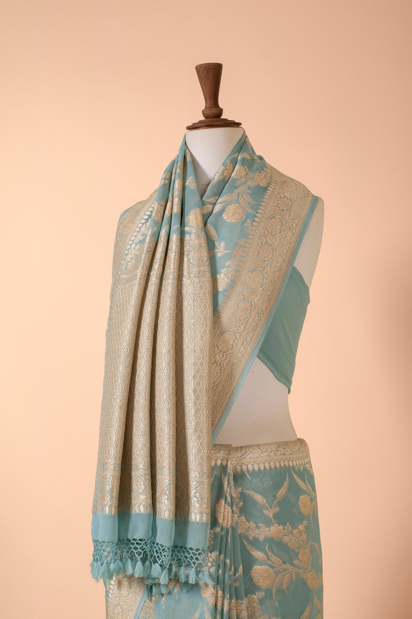 Handwoven Blue Georgette Sari