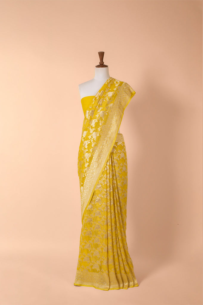 Handwoven Yellow Georgette Sari