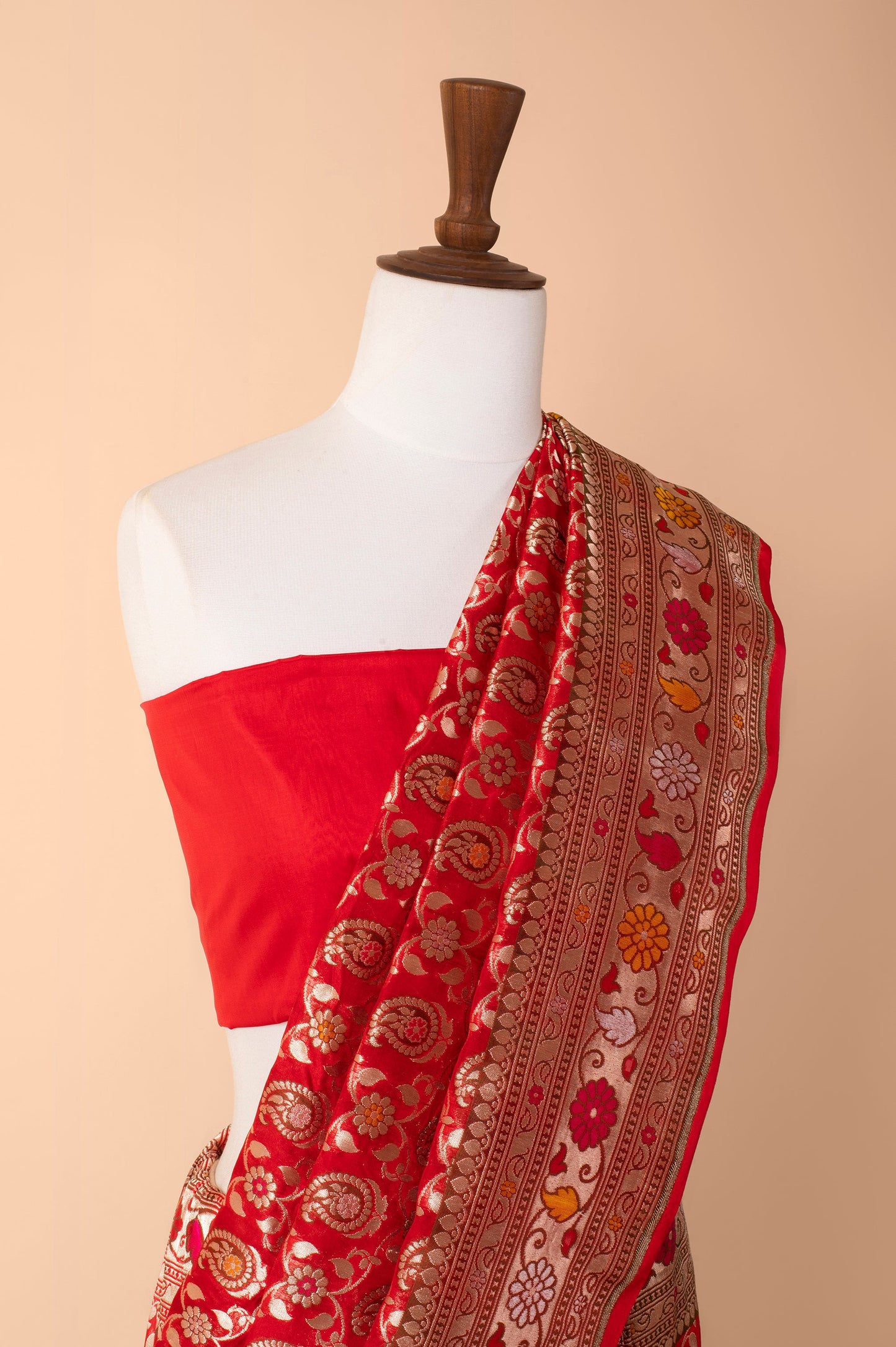 Handwoven Scarlet Red Silk Sari