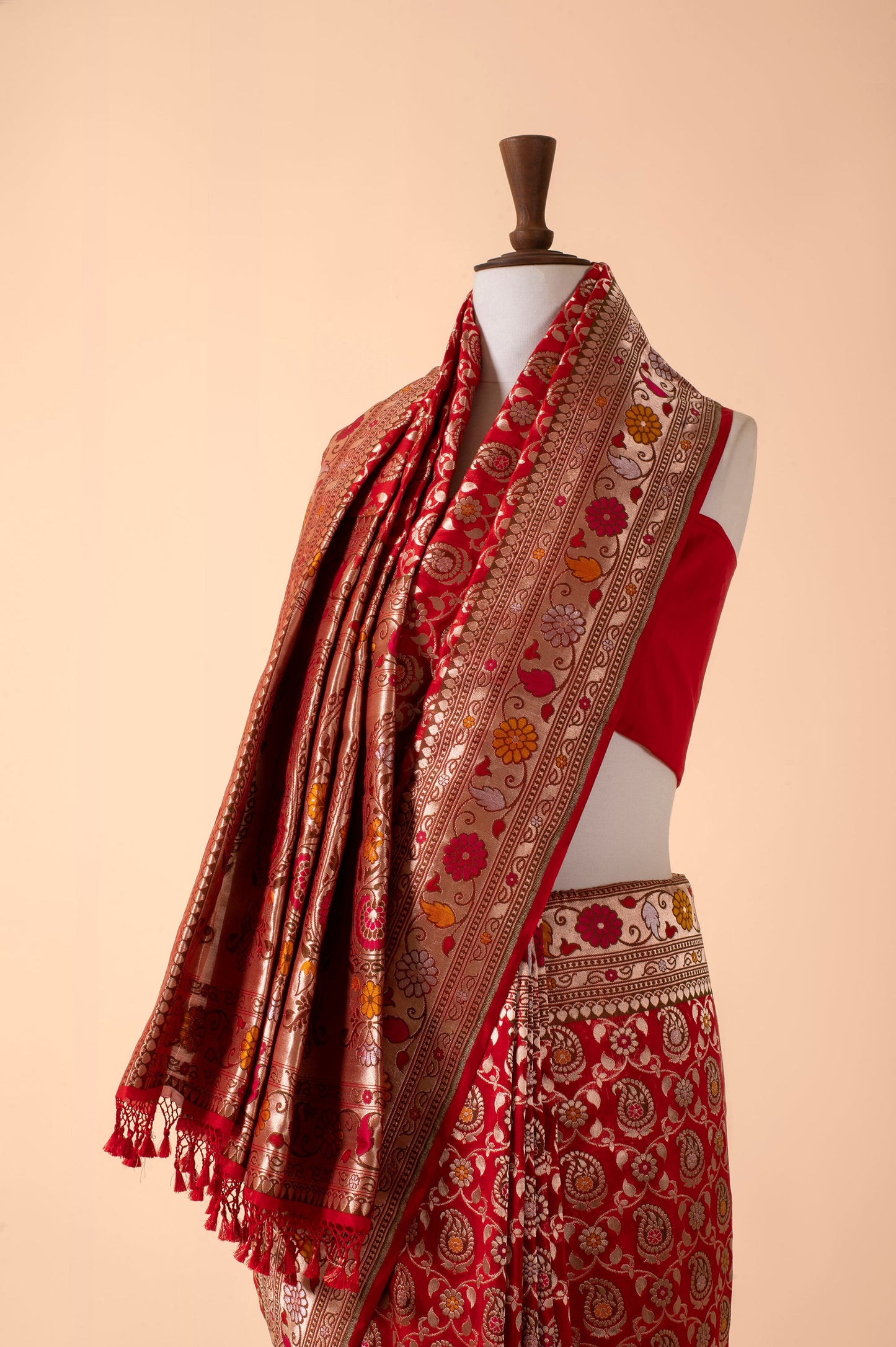 Handwoven Scarlet Red Silk Sari