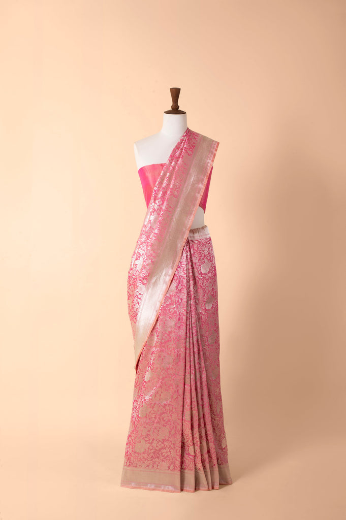 Handwoven Pink Silk Sari