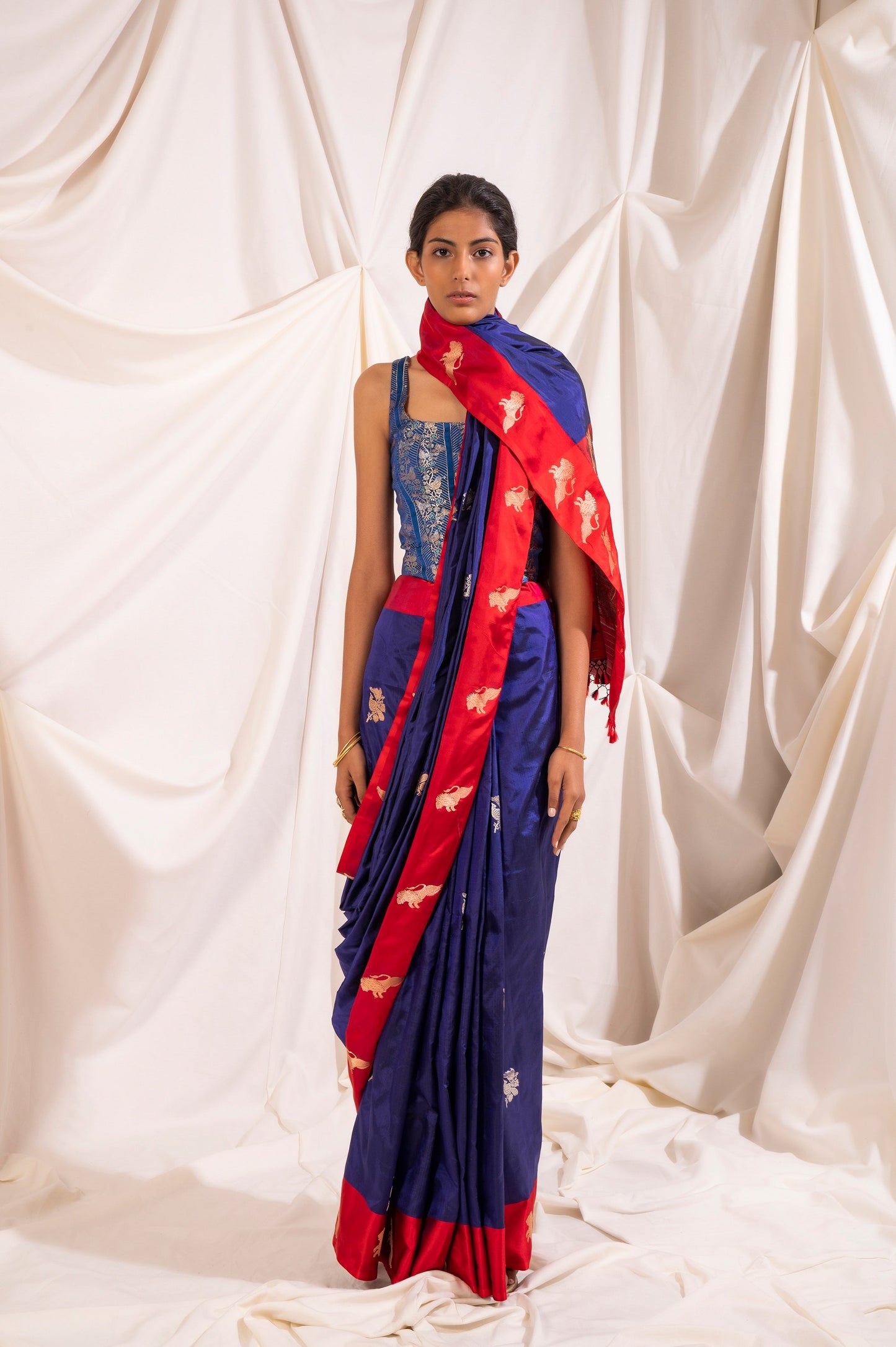 Handwoven Blue Satin Silk Saree