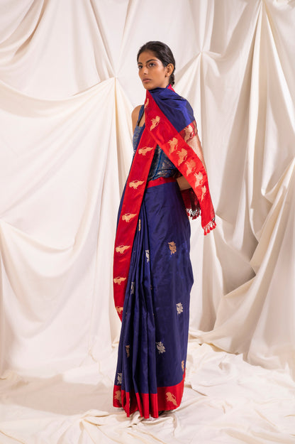 Handwoven Blue Satin Silk Saree