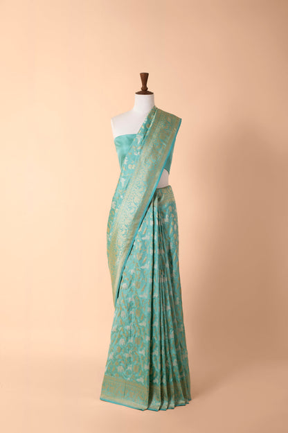 Handwoven Turquoise Silk Sari