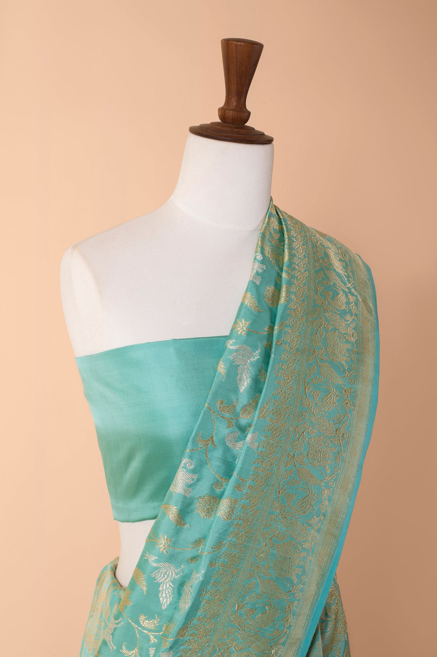 Handwoven Turquoise Silk Sari