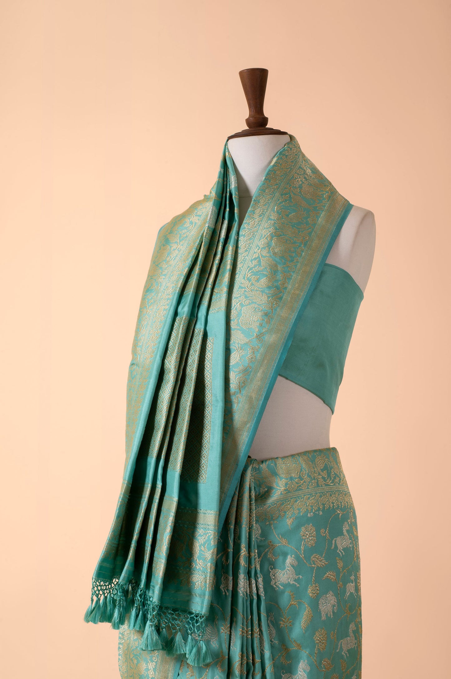 Handwoven Turquoise Silk Sari