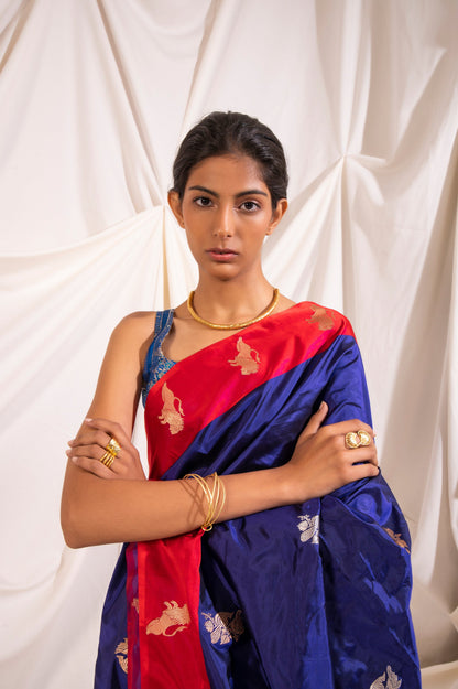 Handwoven Blue Satin Silk Saree