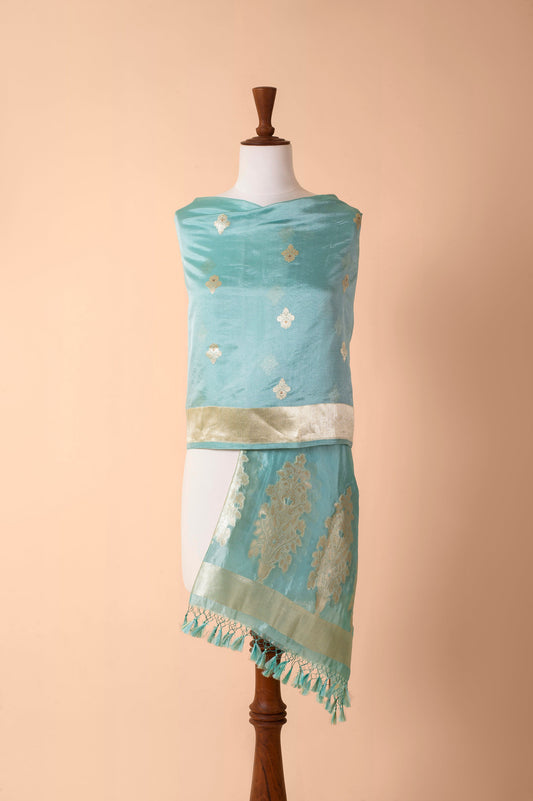 Handwoven Turquoise Silk Dupatta