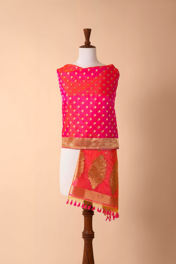 Handwoven Hot Pink Organza Dupatta