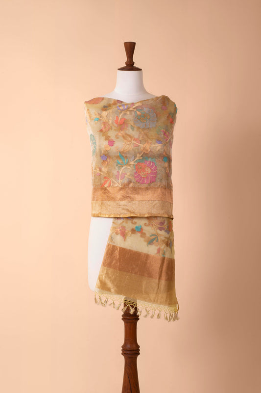 Handwoven Beige Banarasi Net Dupatta