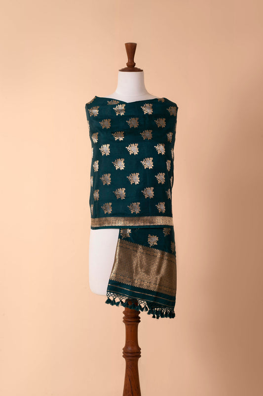 Handwoven Forest Green Silk Dupatta