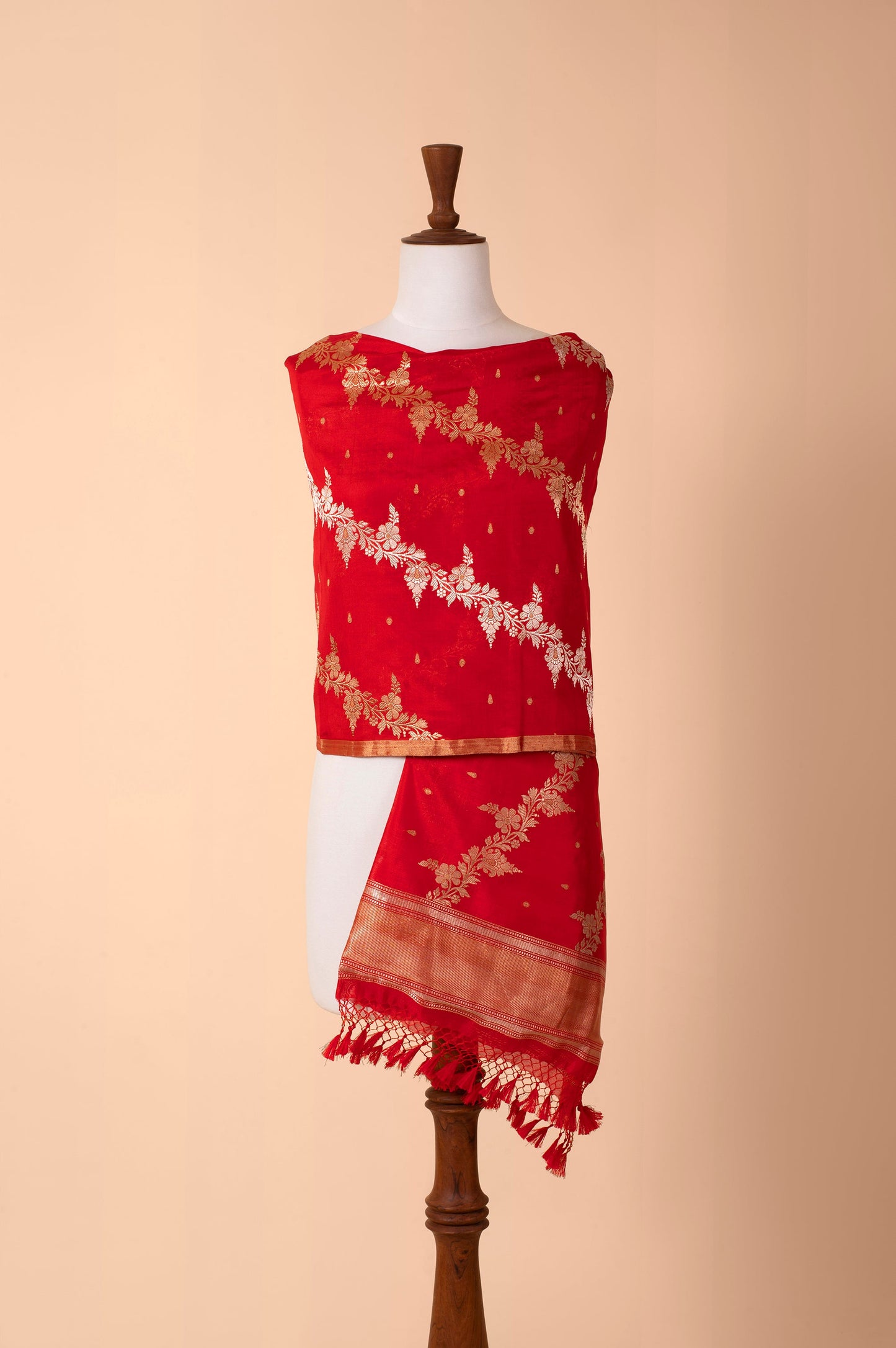 Handwoven Scarlet Red Silk Dupatta