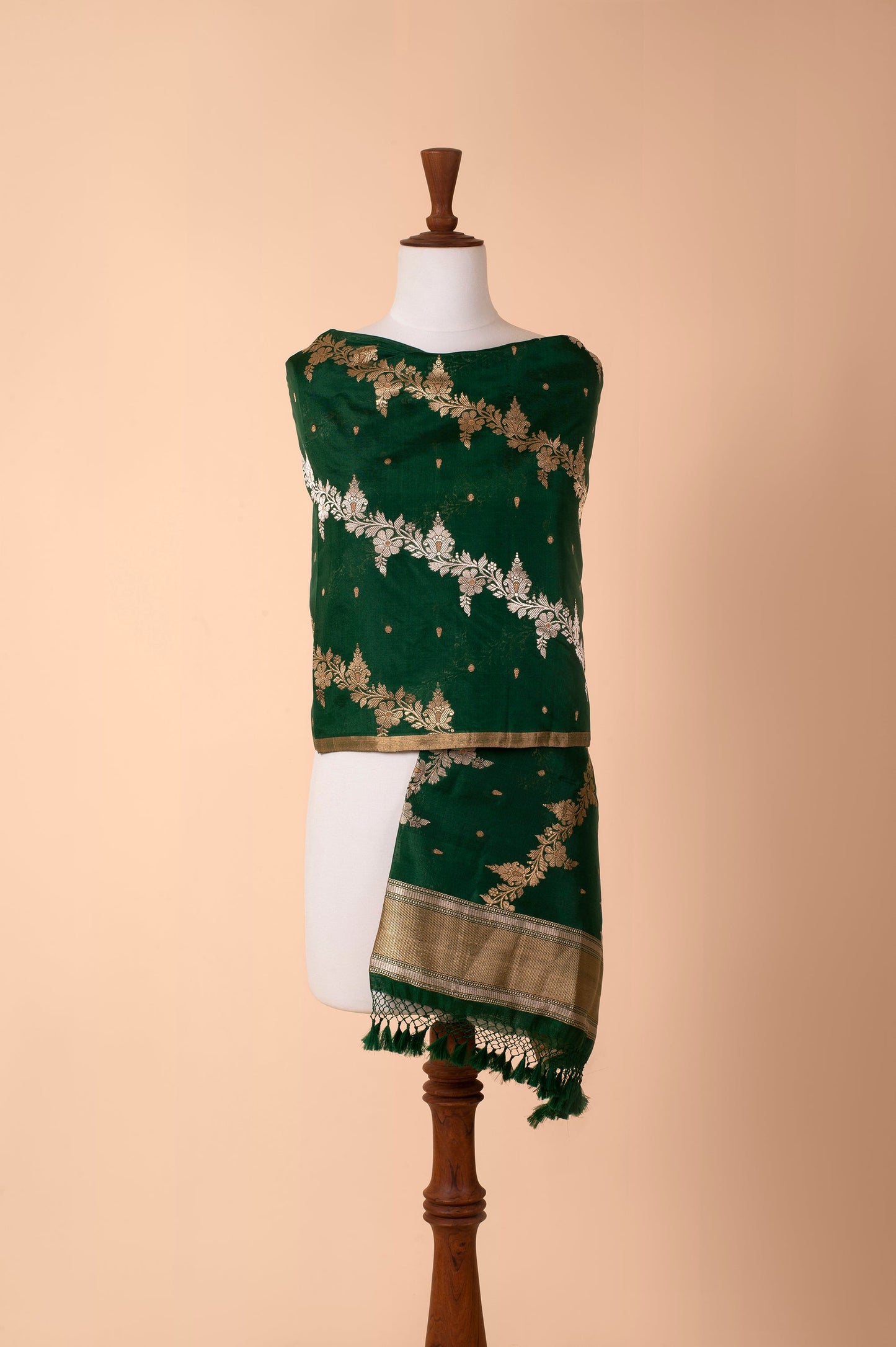 Handwoven Forest Green Silk Dupatta