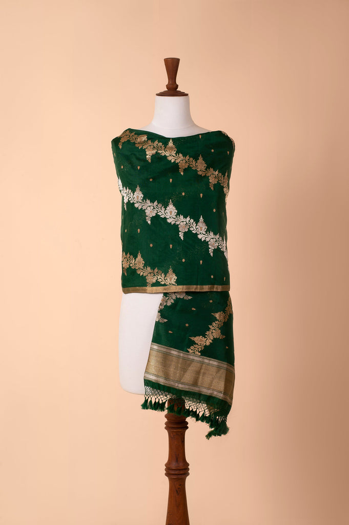 Handwoven Forest Green Silk Dupatta