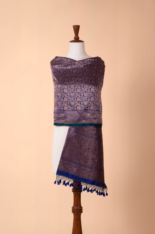 Handwoven Deep Blue Silk Dupatta