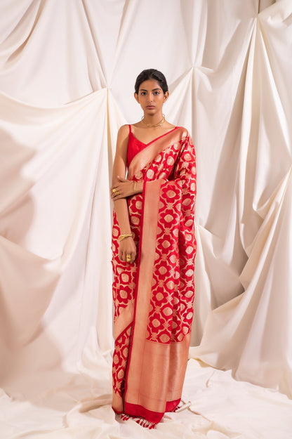 Handwoven Red Silk Sari