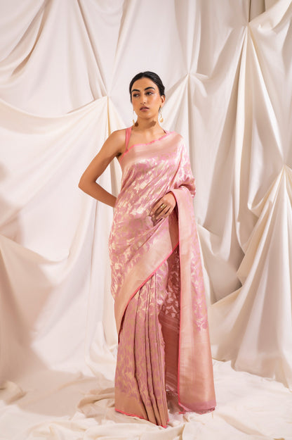 Handwoven Pink Silk Sari