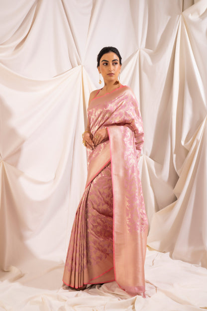 Handwoven Pink Silk Sari