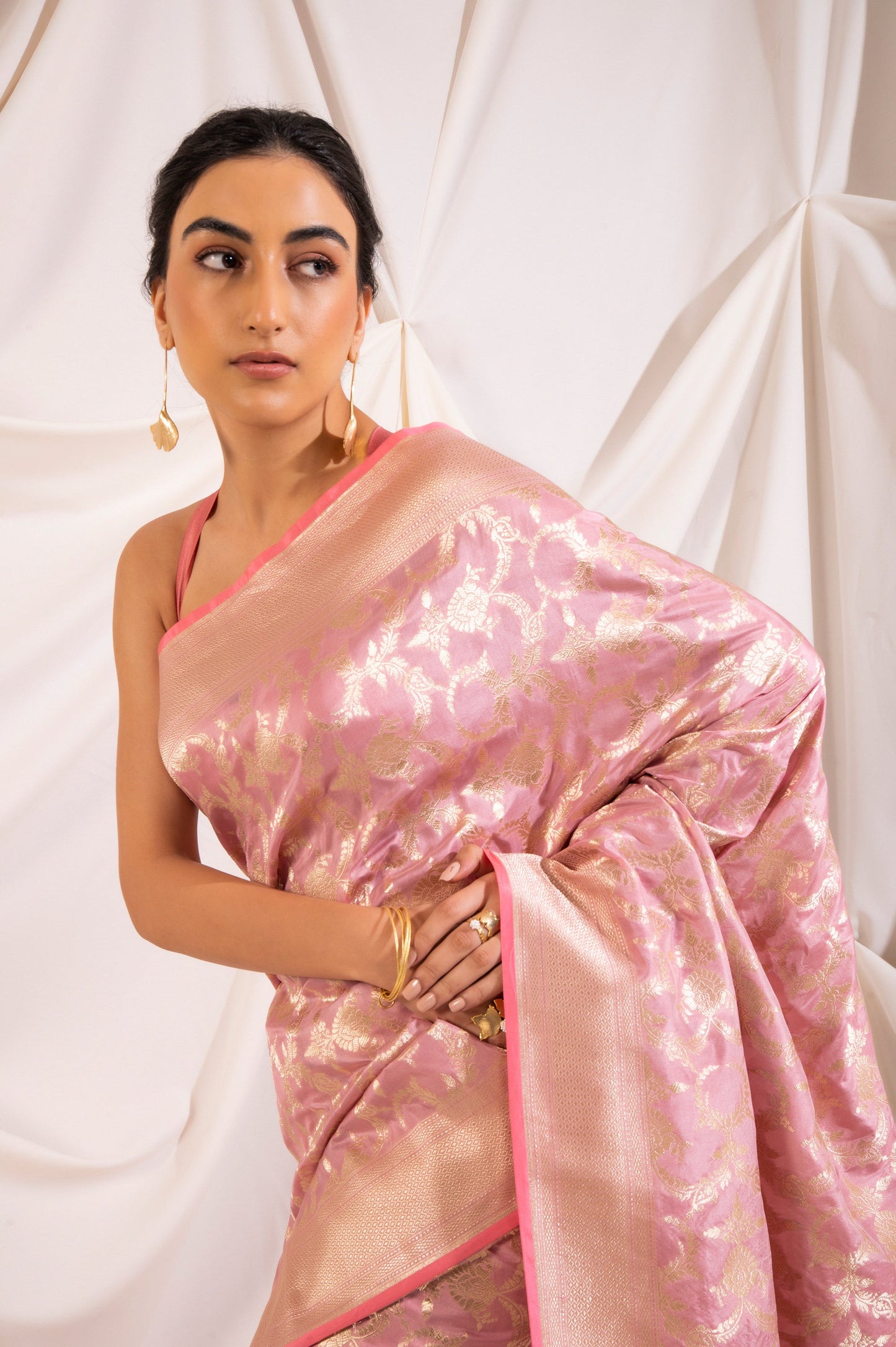 Handwoven Pink Silk Sari