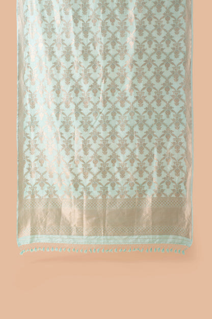 Handwoven Turquoise Silk Dupatta