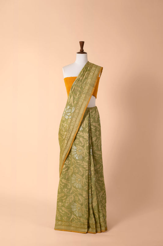 Handwoven Sage Green Cotton Sari