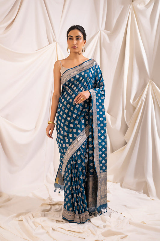 Handwoven Blue Silk Saree