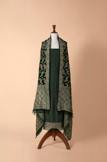 Handwoven Forest Green Georgette Suit Piece