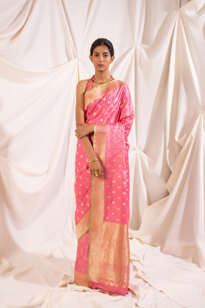 Handwoven Pink Silk Sari