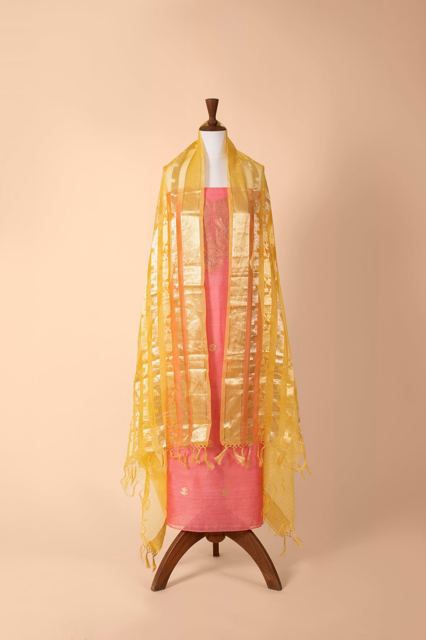 Handwoven Peach Chanderi Suit Piece