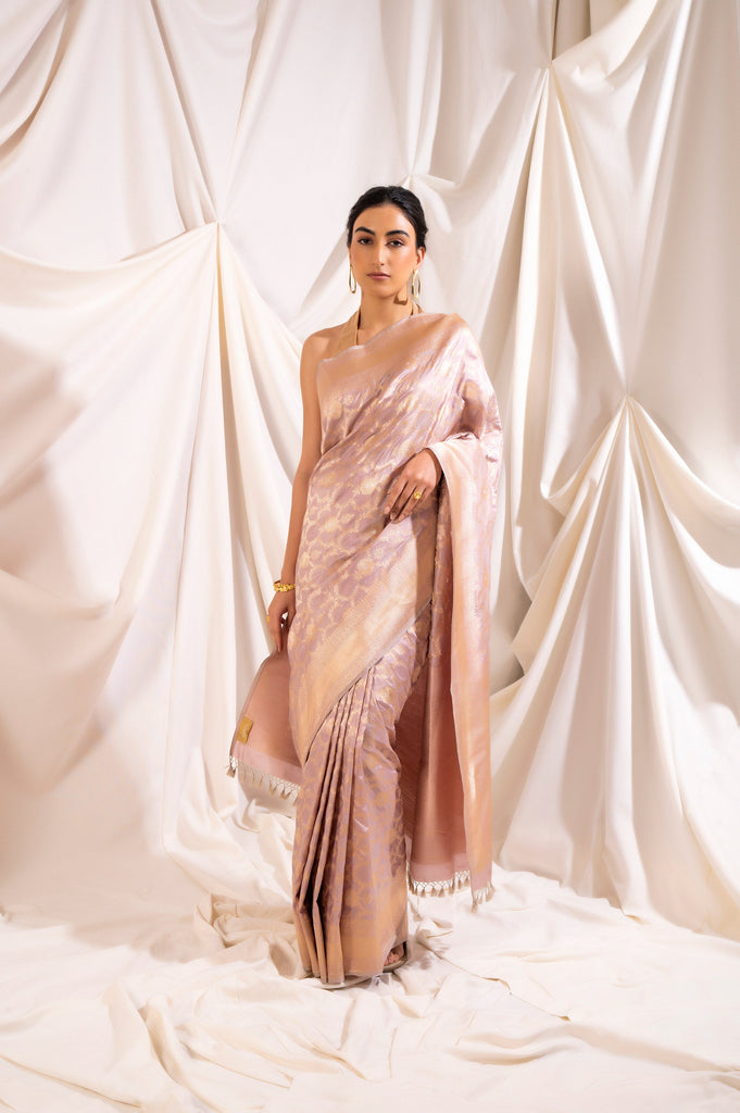 Handwoven Light Mauve Silk Sari
