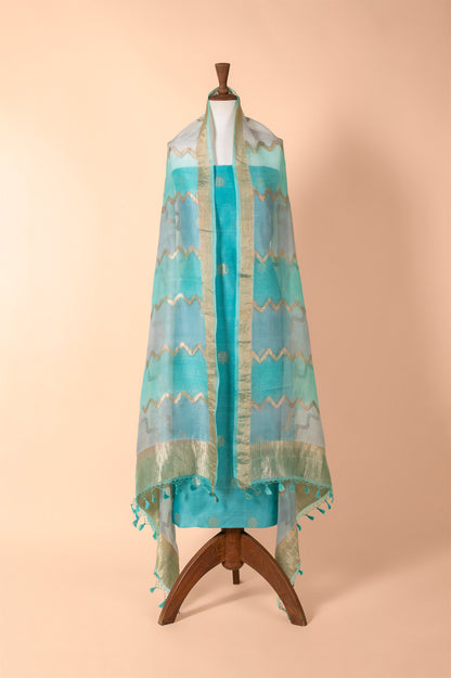 Handwoven Blue Chanderi Suit Piece