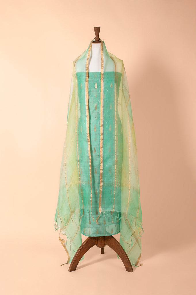 Handwoven Green Chanderi Suit Piece